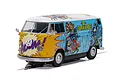 Scalextric 1/32 scale VW Panel Van T1B slot car featuring DC Comics superhero graphics, including Batman, Superman, and Wonder Woman.