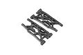 A pair of black molded plastic rear lower suspension arms for a Losi RC vehicle, shown from an overhead angle against a white background.