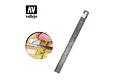Vallejo 150mm steel ruler shown in full and in use with a hobby knife on a model base.
