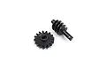 A black steel differential gear and worm gear set for an RC car, featuring the Yeah Racing logo etched on the gear face.