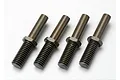 Four Traxxas aluminium rocker arm posts with threaded ends and smooth shafts, arranged in a row against a white background.