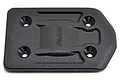 A black RPM RC rear skid plate featuring four countersunk mounting holes and a molded RPM logo on a white background.