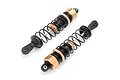 Two Maverick RC shock absorbers with gold aluminium bodies and black springs against a white background.