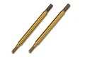 Two gold-coloured titanium nitride coated shock shafts for Traxxas RC vehicles.