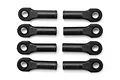 A set of eight black plastic Traxxas rod ends arranged in two columns of four against a white background.