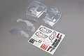 Unpainted clear polycarbonate body shell panels and a decal sheet for a Losi 1/10 Baja Rey RC truck.
