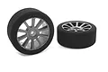 Two Team Corally 1.9-inch foam touring car wheels with grey 10-spoke rims, shown against a white background.