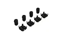 A set of four black shock ends and four black spring retainers for ARRMA 1/5 scale RC vehicles.