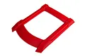 A red Traxxas X-Maxx roof skid plate shown from a high-angle studio view against a white background.