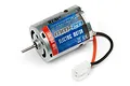 Maverick MM-28 370 brushed electric motor with attached red and black wires and a white connector, shown on a white background.