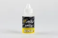 A 60ml bottle of Alpha 650cPs silicone shock oil with a white cap against a plain white background.