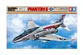 Tamiya 1/48 scale McDonnell Douglas F-4B Phantom II model kit box art featuring a detailed illustration of a US Navy fighter jet in flight.