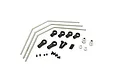 Kyosho front sway bar set including three metal sway bars, plastic ball ends, metal pivot balls, and various small screws on a white background.
