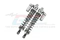 Two silver GPM Racing aluminium piggyback shock absorbers for RC cars, shown against a white background with a faint brand logo.