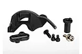 Traxxas gear cover set including a black plastic gear cover, mounting bracket, and various screws on a white background.