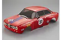 Killerbody 1/10 scale Alfa Romeo 2000 GTAm RC body shell in red with racing decals and number 51, viewed from a high angle against a grey background.