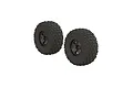 Two ARRMA dBoots Fortress short course RC tyres pre-glued onto five-spoke gunmetal grey wheels against a white background.