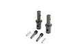Two black metal differential outdrive shafts with two threaded pins and two small metal dowel pins on a white background.
