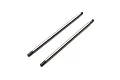 Two silver-coloured metal RC shock shafts with threaded ends, isolated on a white background.