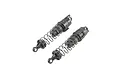 Two black Losi front RC shock absorbers with coil springs, shown against a white background.