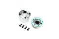 Losi aluminium differential case set including the main housing, cover with gasket, and four mounting screws on a white background.