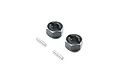 Two black aluminium wheel hexes and two silver metal drive pins for Losi Mini-T RC cars.