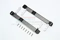 GPM Racing black and silver aluminium side step plates for RC crawler on a white background with mounting hardware.