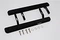 Two black aluminium side step plates for an RC crawler with mounting brackets, screws, and washers on a white background.