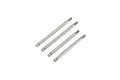 Four silver metal shock shafts for Losi 22S RC vehicles, arranged diagonally on a white background.