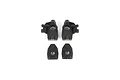 A set of four black plastic RC portal axle steering hub components, including two main housings and two matching cover plates, isolated on a white background.