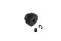 ARRMA steel 22T pinion gear with a grub screw and E-clip on a plain white background.