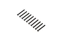 Ten black oxide steel button head screws arranged in a diagonal line against a white background.