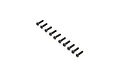 A set of ten black oxide steel button head screws arranged in a diagonal line against a white background.