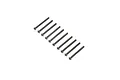 A set of ten black metal button head screws arranged in a diagonal line on a white background.