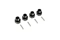 Four black aluminium 17mm wheel hexes and four matching metal drive pins arranged on a white background.