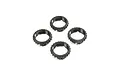 Four black threaded shock adjuster nuts for Losi RC vehicles arranged on a white background.