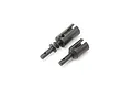 Two black metal RC centre differential outdrive cups shown from an angle against a white background.