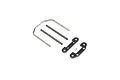 Losi front hinge pin and brace set including a U-shaped metal bar, two straight hinge pins, two black mounting plates, and a small E-clip.