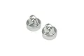 Two silver aluminium RC shock caps with mounting eyelets, shown from a high angle against a plain white background.