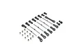 A set of Losi RC spare parts including black plastic rod ends, metal threaded turnbuckles, and silver pivot balls arranged on a white background.