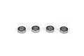 Four Losi rubber shielded ball bearings arranged in a horizontal row against a white background.