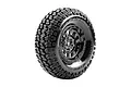 A single Louise 1.9 inch CR-Griffin RC crawler tyre pre-mounted on a glossy black chrome beadlock-style rim against a white background.