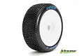 A single Louise B-Viper RC car tyre mounted on a white dish rim, featuring a blocky tread pattern and blue sidewall branding.