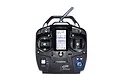 Futaba 4GRS 4-channel T-FHSS radio transmitter in black with a central LCD screen, control sticks, and various switches.