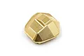 A brass differential cover for an RC car with a faceted design and the Yeah Racing logo engraved on the top.