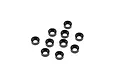 A set of ten black anodized aluminium M3 countersunk washers arranged on a plain white background.