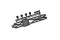A black plastic Kyosho upper plate set on a parts tree, including a chassis brace and four small hexagonal components.