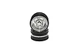Two Kyosho 1.9 inch Rostyle style RC car rims with a chrome plated finish and black inner barrels stacked vertically.