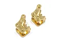 Two Yeah Racing brass front suspension link mounts for the RBX10 Ryft RC crawler, shown from an angled perspective.