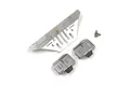 Yeah Racing stainless steel skid plate and two differential covers with mounting screws on a white background.